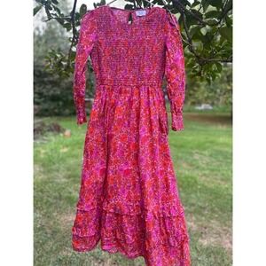 Exclusive Pink City Prints | Vintage Poppy Isabel Classic Maxi Cotton Dress | XS